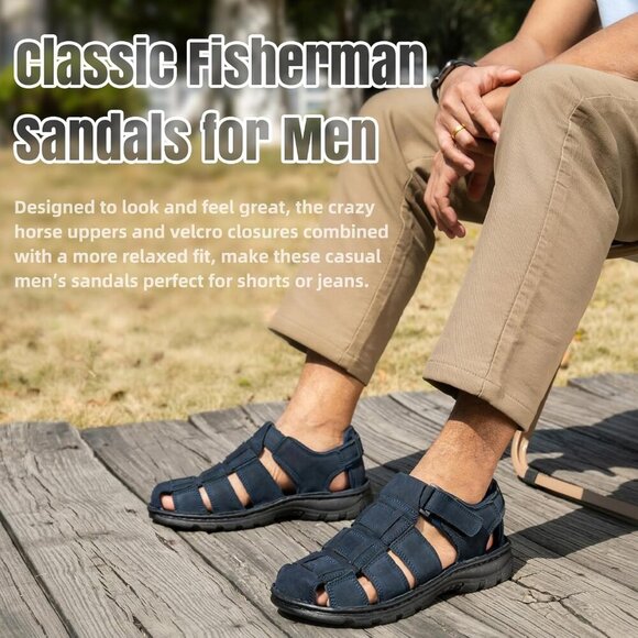 〽️Men\'s Hiking Sandals Blue Leather Athletic Casual Outdoor Sports Shoes main image 8